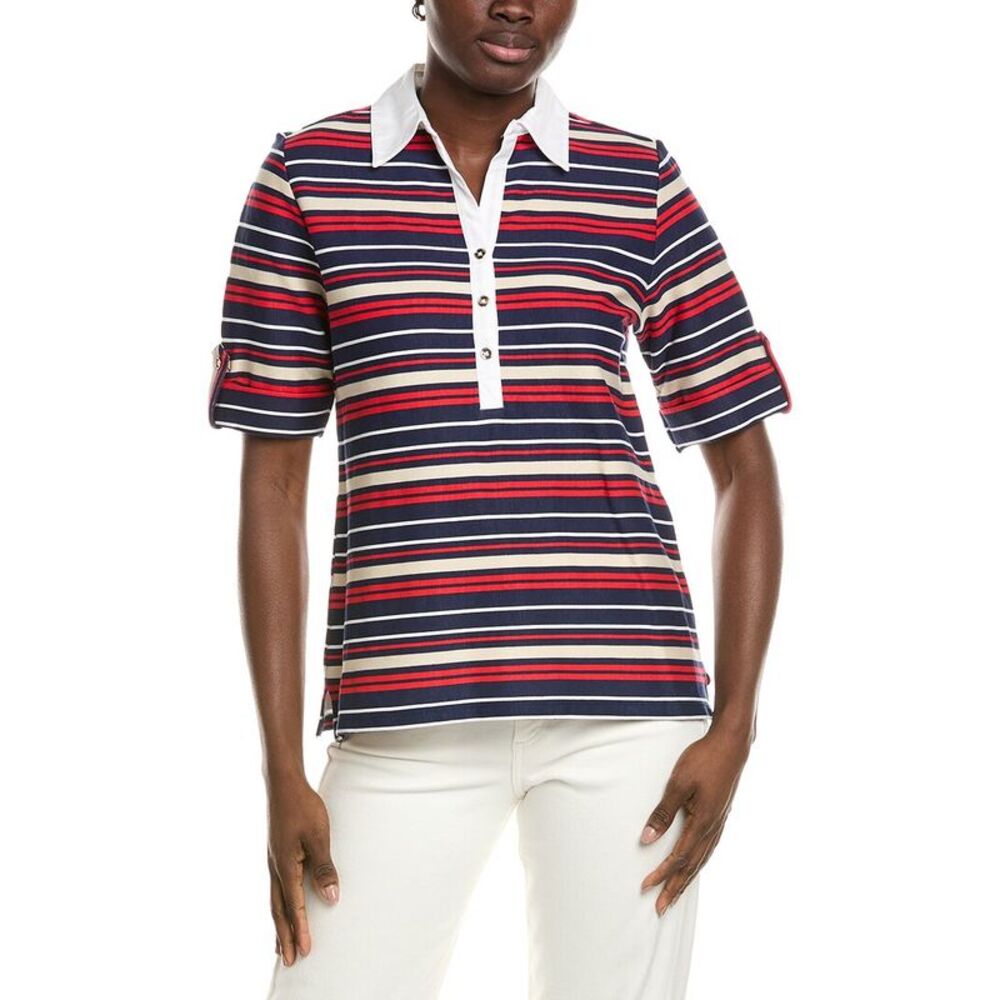 Jones New York Womens  Elbow Roll Cuff Polo Shirt, Blue